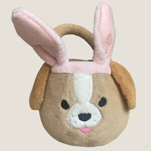 Puppy Dog Plush Easter Bunny Ears Basket 8 Inch Pink Halloween Candy Bucket
